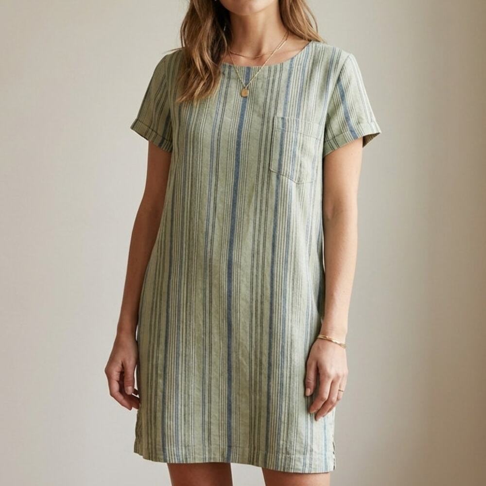 Cloth & Stone Anthropologie Green Linen Blend Tunic Shift Short Dress, size L